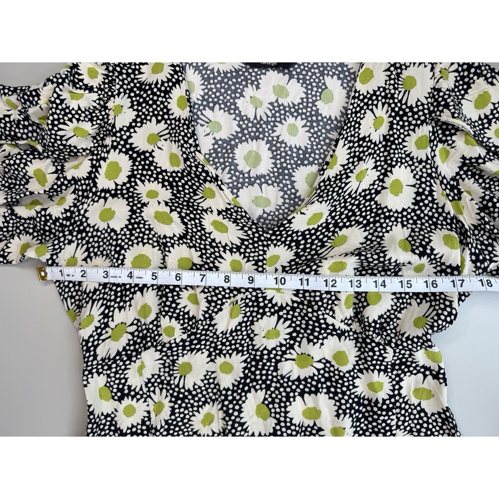 90s Daisy Floral Midi Dress 12 Black White Cottagecore Feminine Flutter Sleeve - Picture 8 of 16
